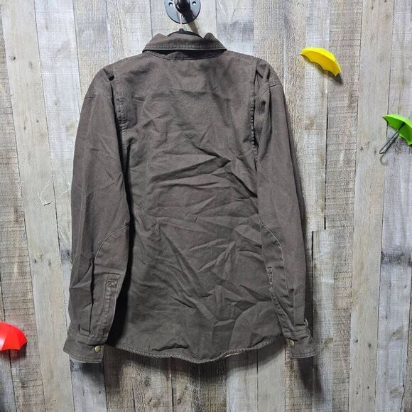 Carhartt Men's Plaid Lined Heavy Canvas Snap Up Long Shirt Jacket Shacket Brown - Picture 3 of 6